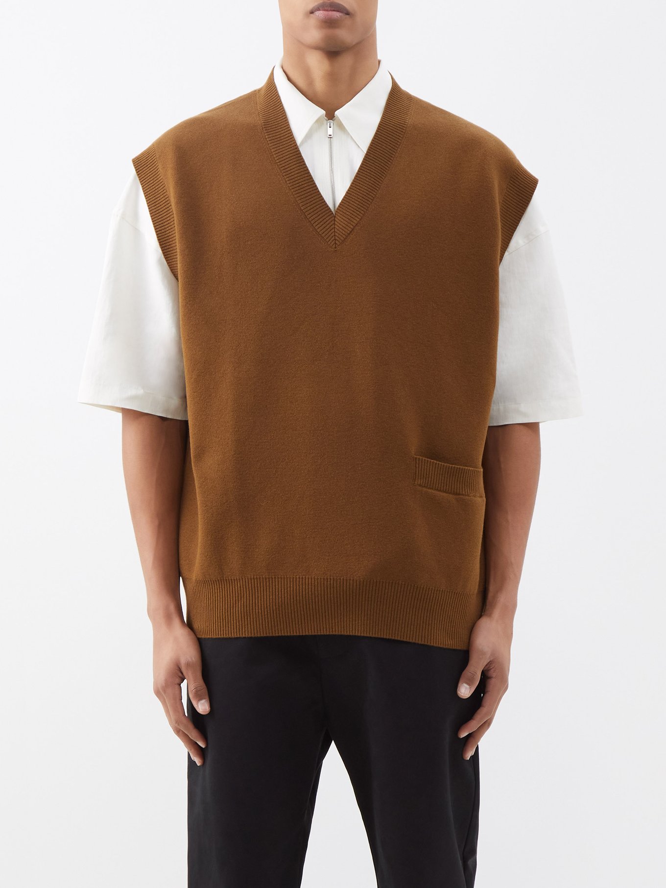 Brown Foss oversized wool and cotton-blend sweater vest | Studio