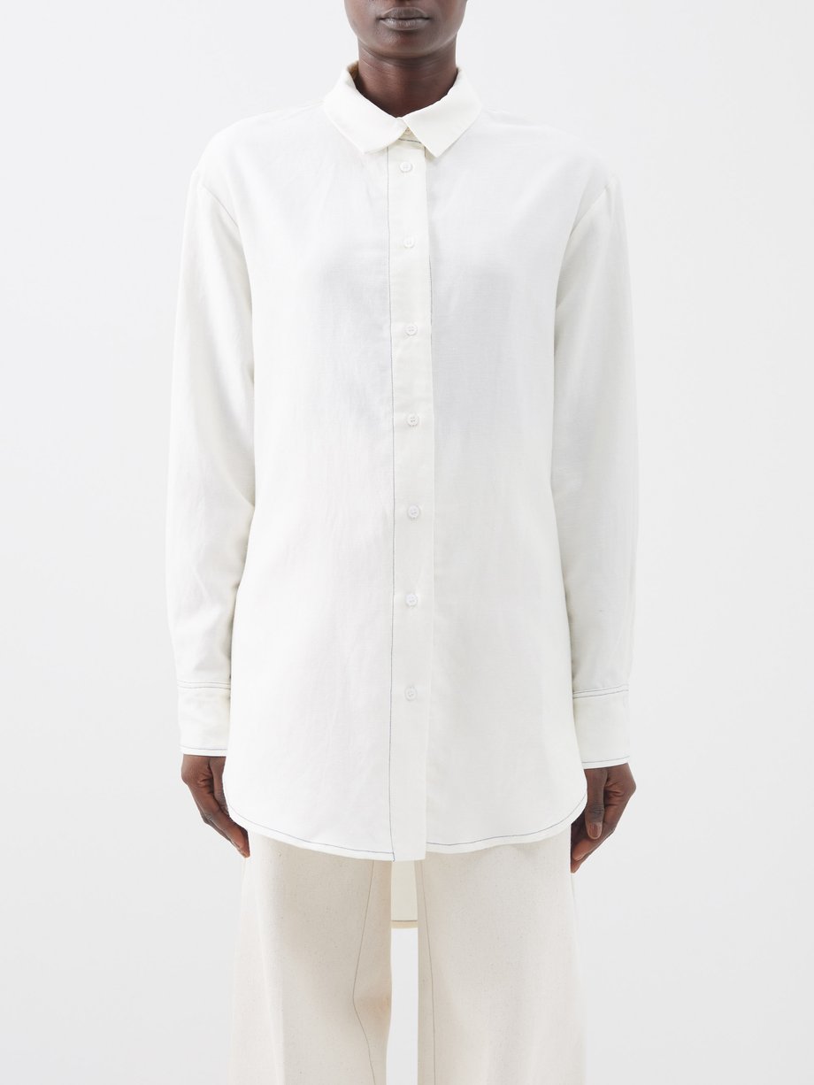Neutral Topstitched merino-blend twill shirt | Albus Lumen | MATCHES UK