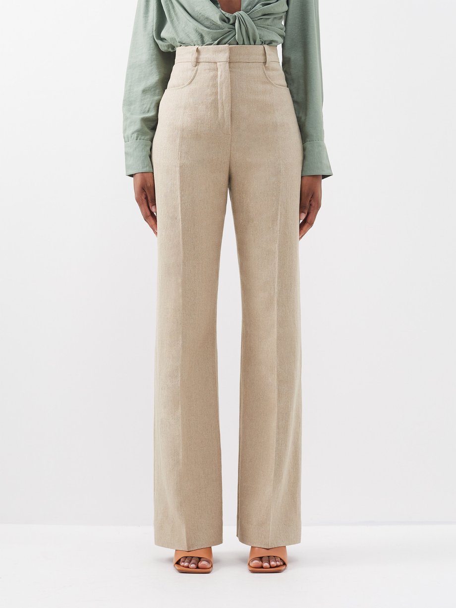 Beige Sauge high-rise linen trousers | Jacquemus | MATCHESFASHION UK