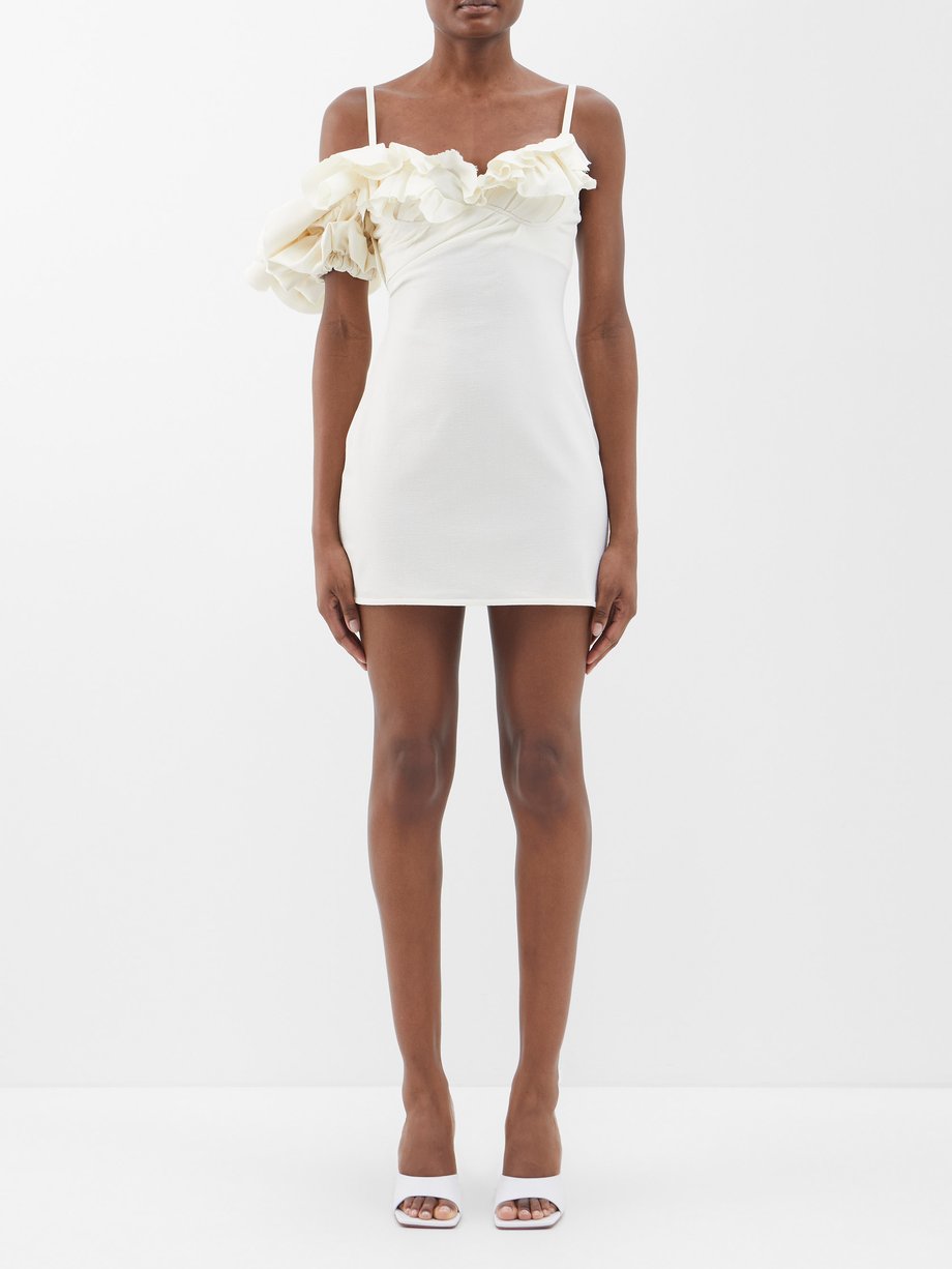 자크뮈스 Jacquemus White Duna ruffled virgin-wool blend mini dress