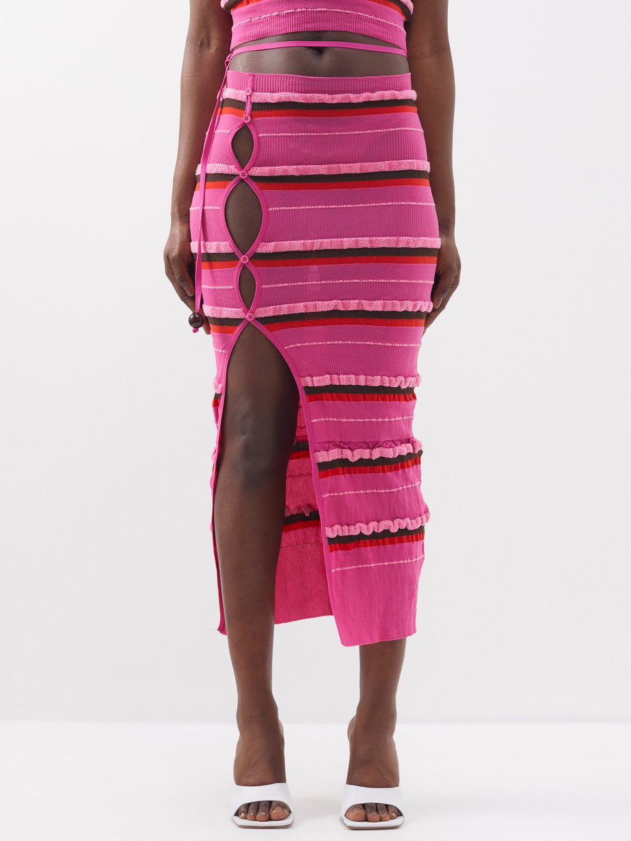 자크뮈스 Jacquemus Pink Concha asymmetric striped jersey skirt