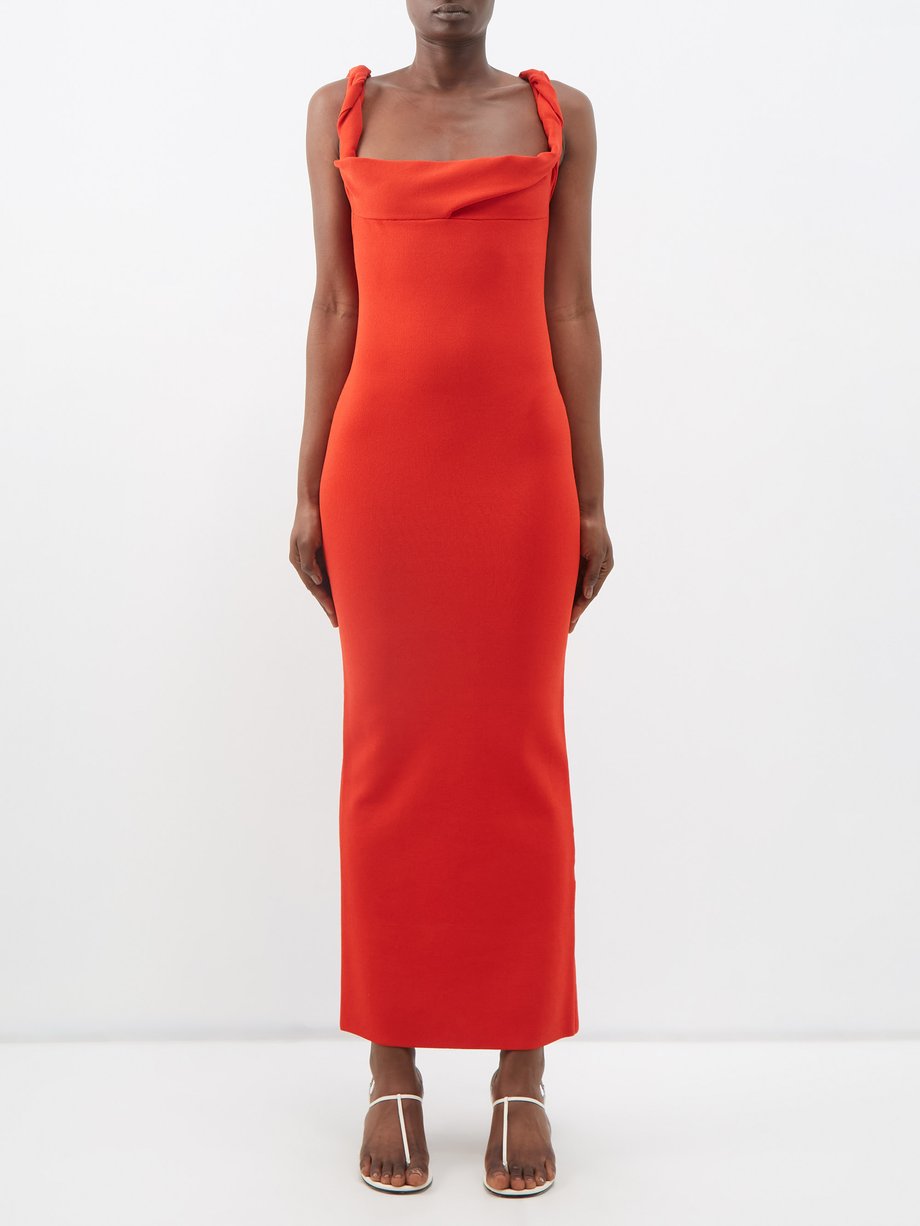 Red Alca twisted-strap ribbed-knit maxi dress | Jacquemus ...
