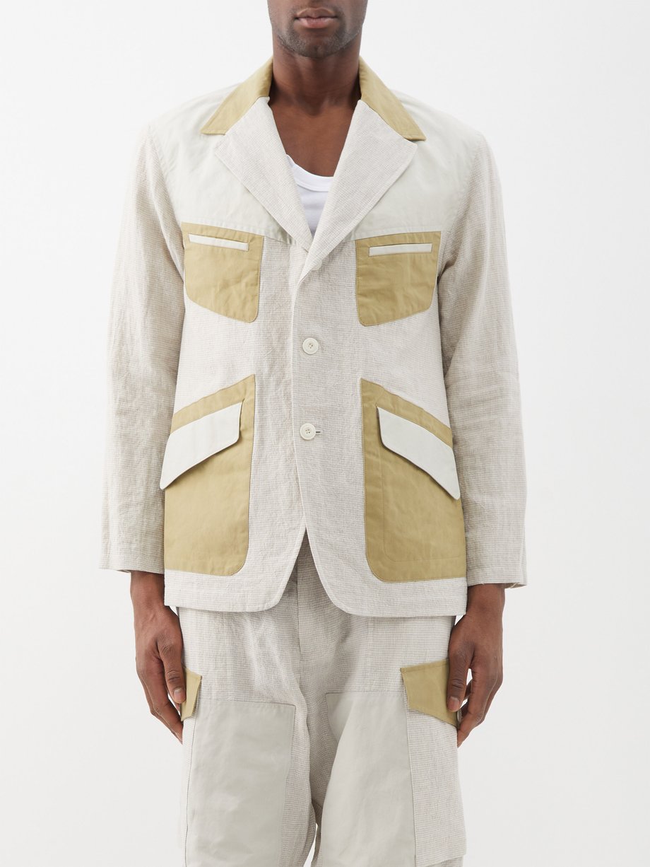 Beige Fonte flap-pocket linen suit jacket | Nicholas Daley ...