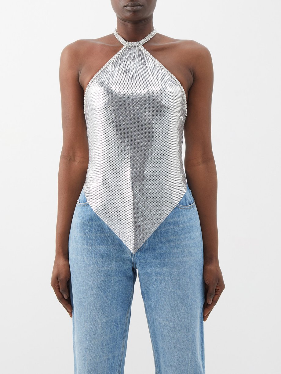 Silver Backless chainmail halterneck top | Paco MATCHESFASHION