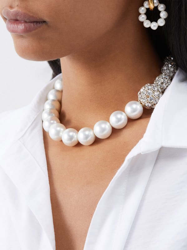 Timeless Pearly Faux-pearl, crystal & gold-plated choker necklace