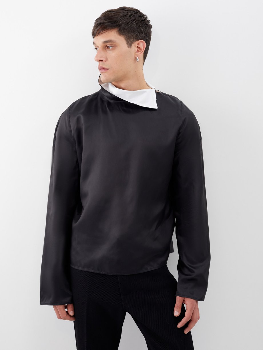 Black Tuxe high-neck satin shirt | Bianca Saunders | MATCHESFASHION US