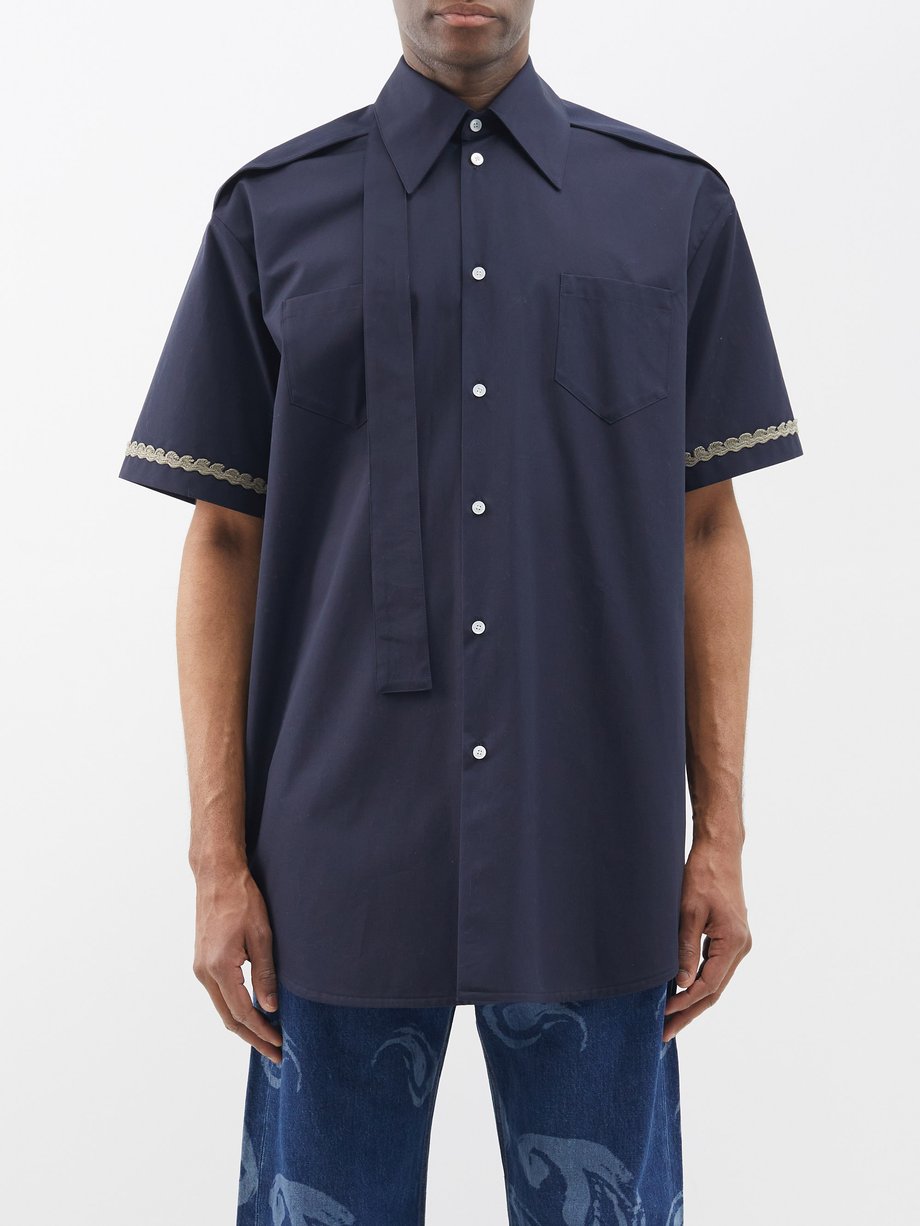 Blue navy Seber cotton short-sleeved shirt | Namacheko