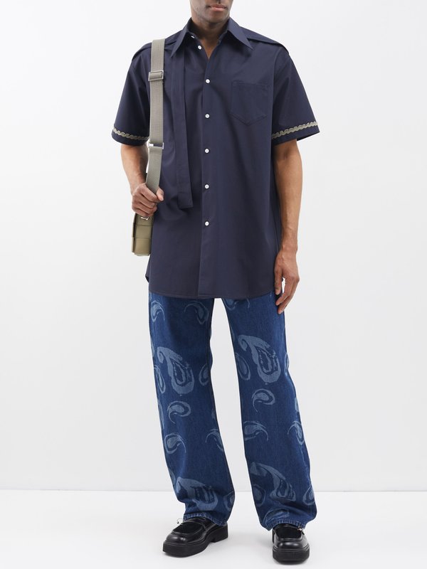 Blue navy Seber cotton short-sleeved shirt | Namacheko | MATCHES UK