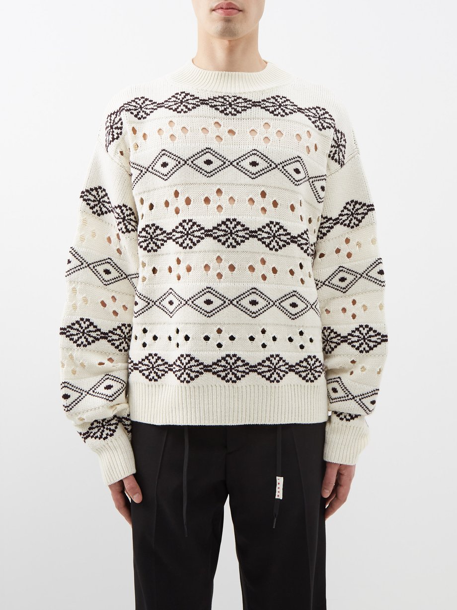 White Solin geometric-jacquard wool sweater | Namacheko | MATCHES UK