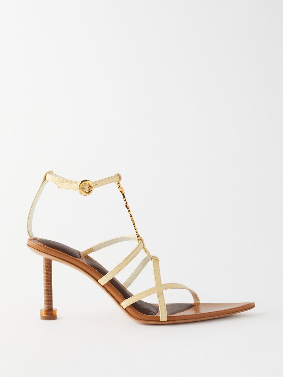 자크뮈스 Jacquemus Neutral Pralu logo-charm leather heeled sandals
