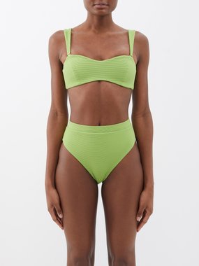Green The Gemma gingham scoop-neck bikini top, COSSIE+CO
