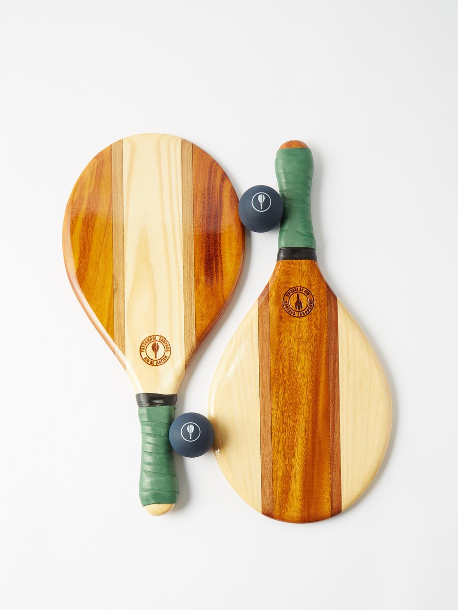 Green Trancoso wooden beach bat set | Frescobol Carioca | MATCHES UK