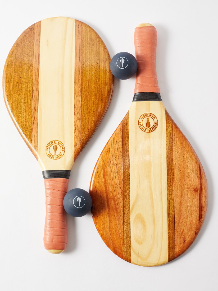 Burgundy Trancoso wooden beach bat set | Frescobol Carioca | MATCHES UK