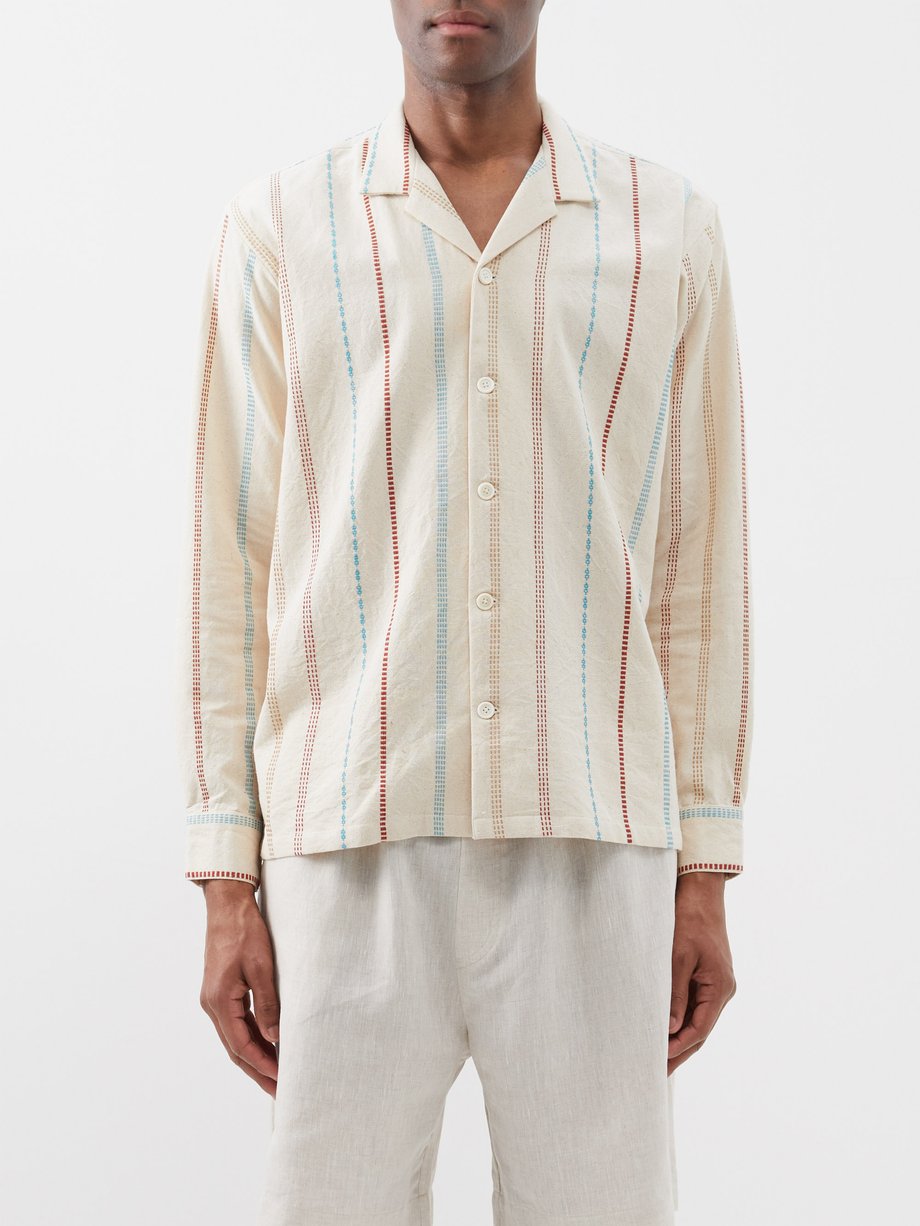 White Kantha-embroidered cotton-canvas shirt | HARAGO | MATCHES UK