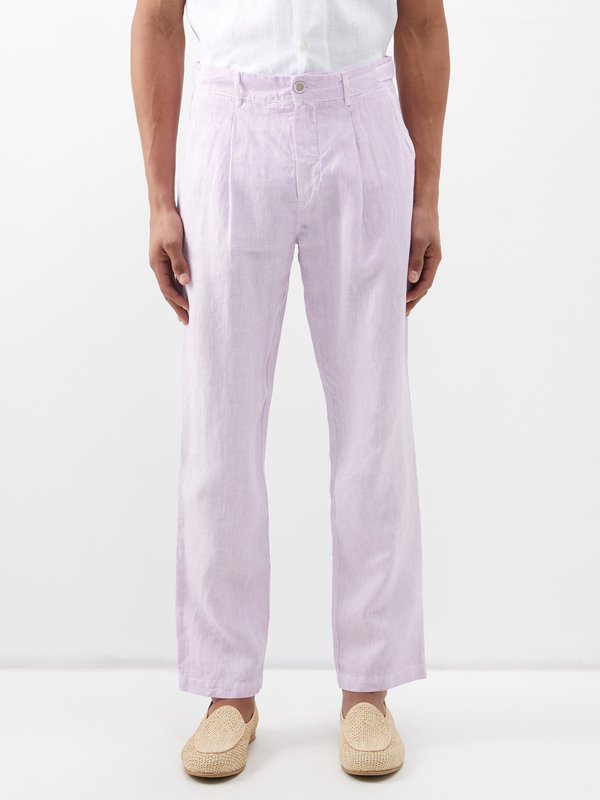 White Pleated linen suit trousers, 120% Lino