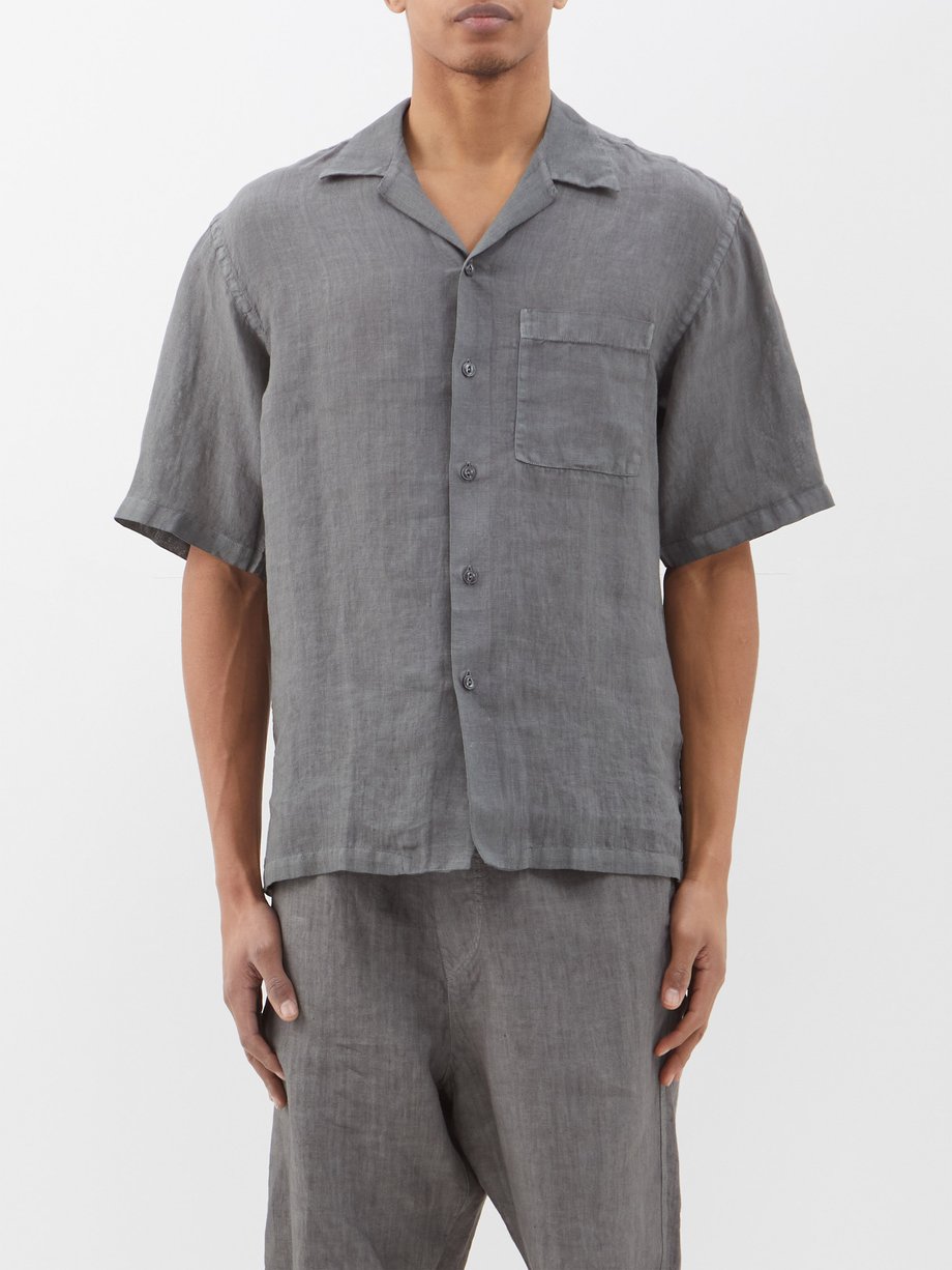 Dark grey Linen short-sleeve shirt | 120% Lino | MATCHESFASHION UK