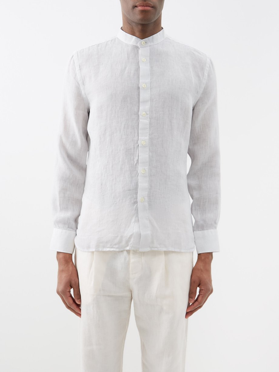 Grey Stand-collar linen shirt | 120% Lino | MATCHESFASHION UK