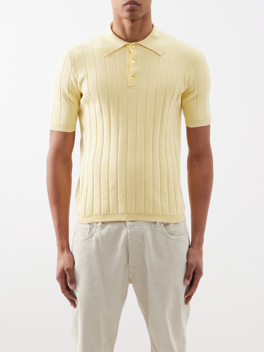 Yellow Tazio ribbed knitted-cotton polo shirt | Giuliva Heritage ...