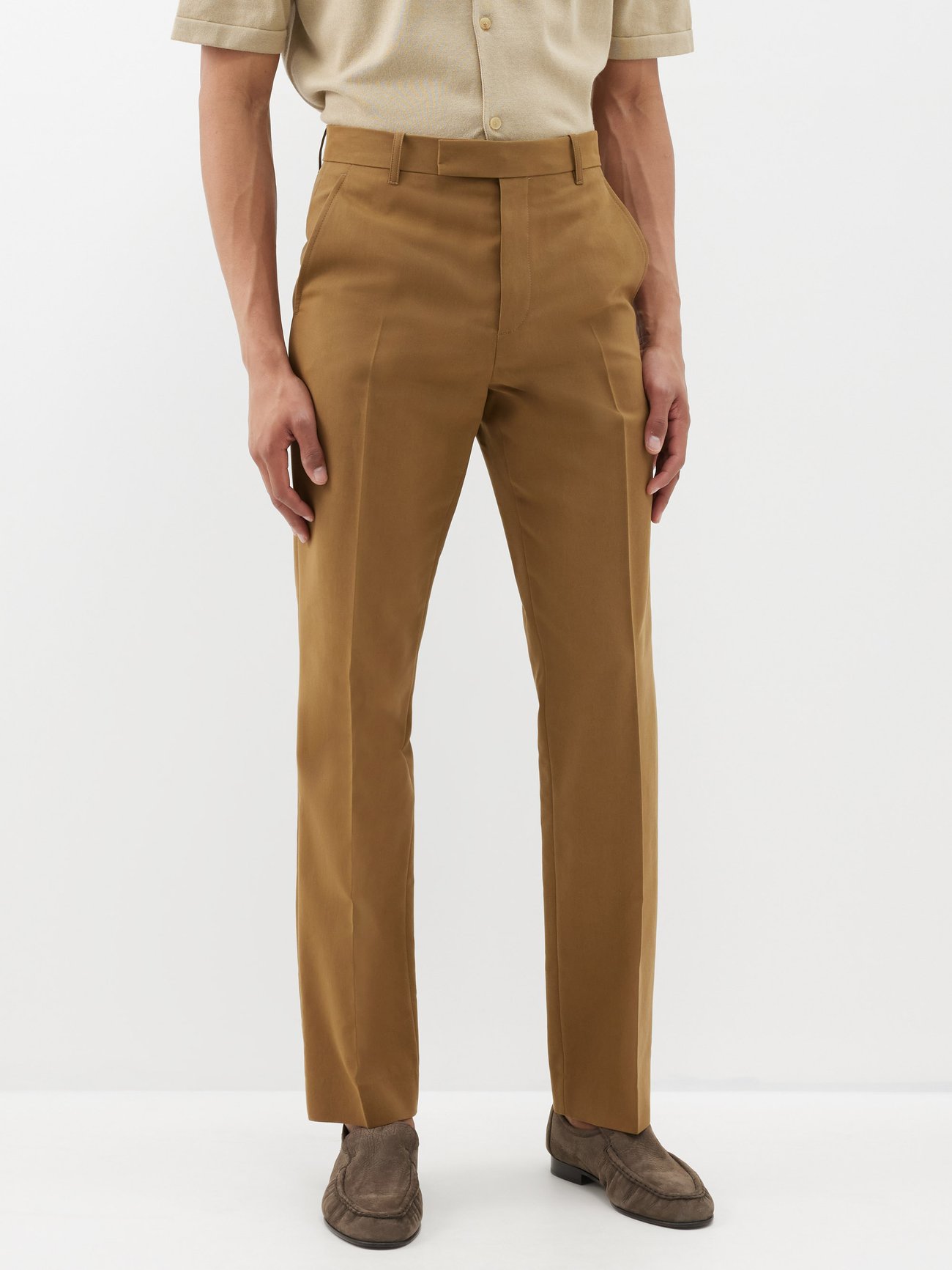 Brown Elijah cotton-blend relaxed-leg trousers, The Row