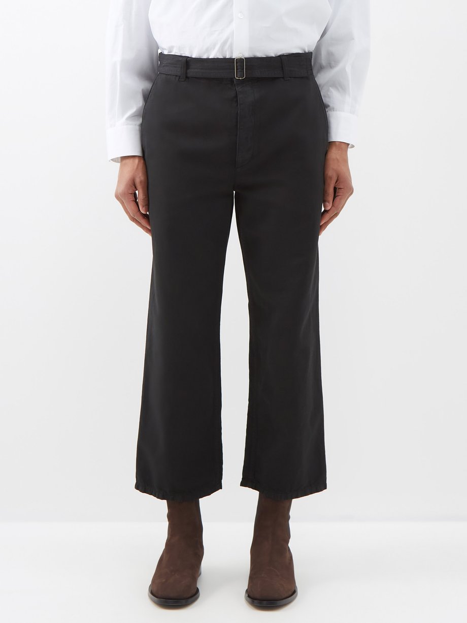 The Row East belted cotton-blend cropped trousers