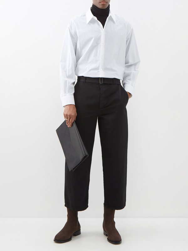 The Row East belted cotton-blend cropped trousers