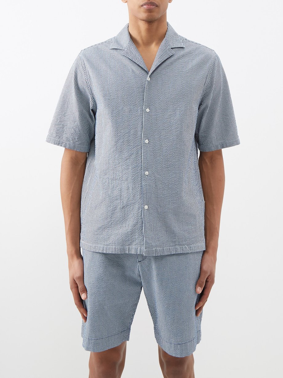 Blue Eren striped cotton-seersucker shirt | Officine Générale ...