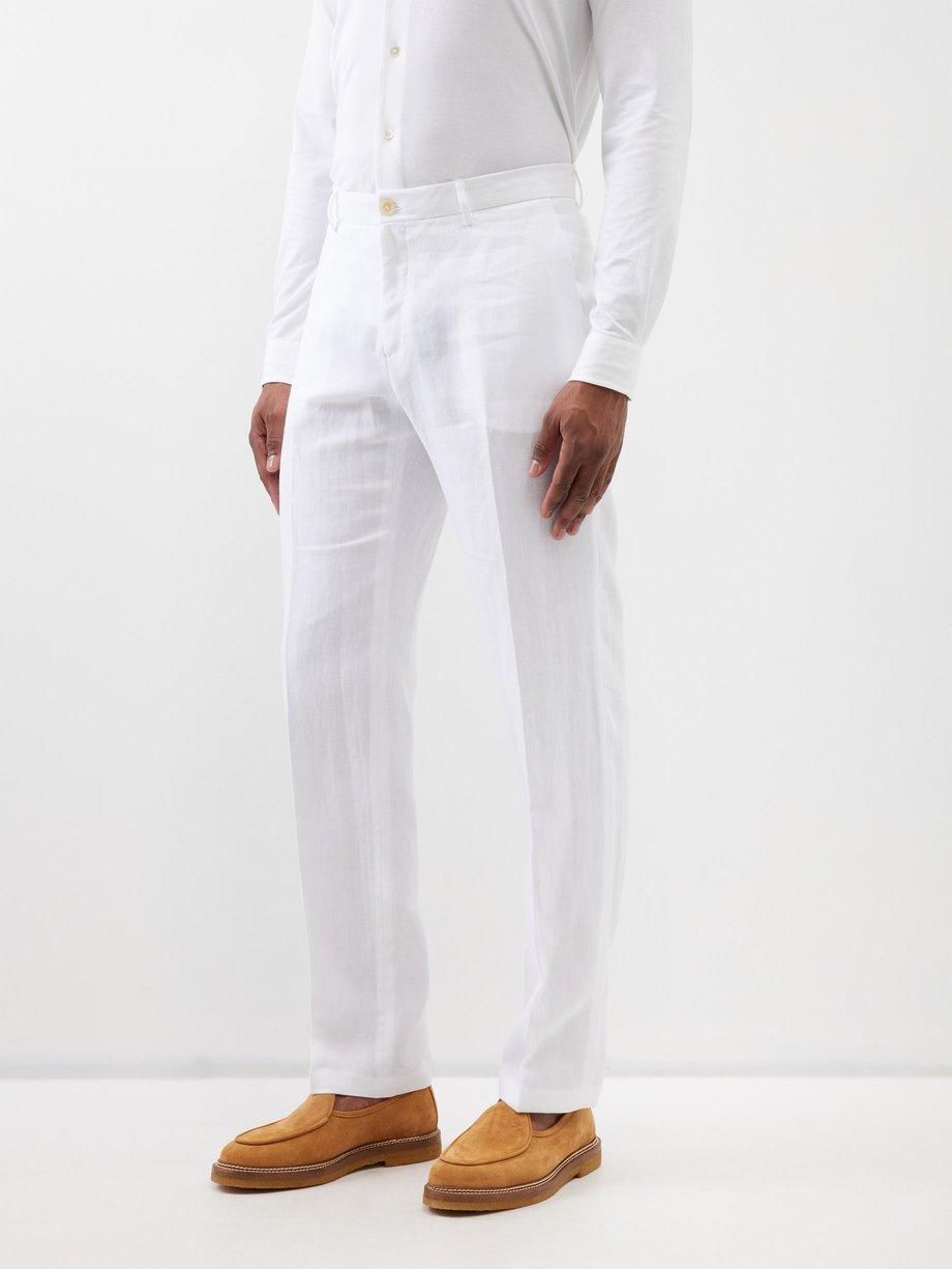 White Straight-leg linen suit trousers, 120% Lino