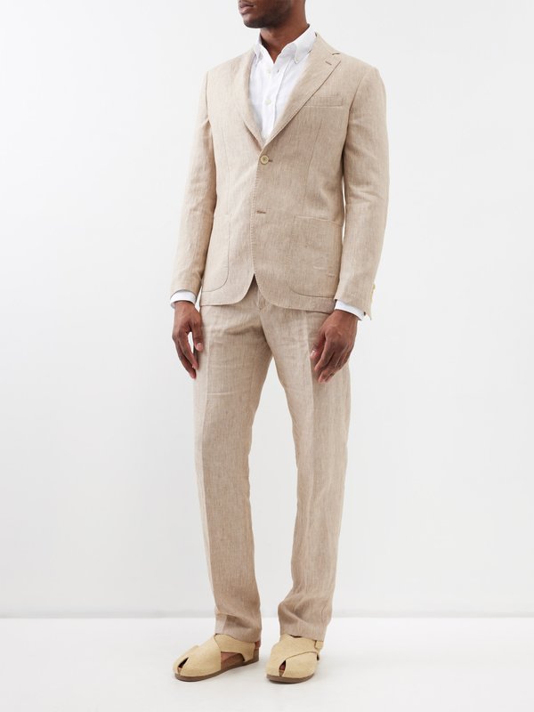 White Straight-leg linen suit trousers, 120% Lino