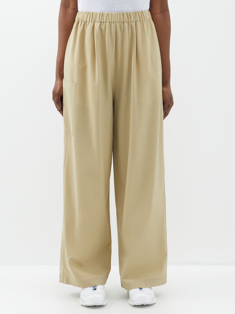 Beige Elasticated canvas wide-leg trousers | Moncler | MATCHES UK