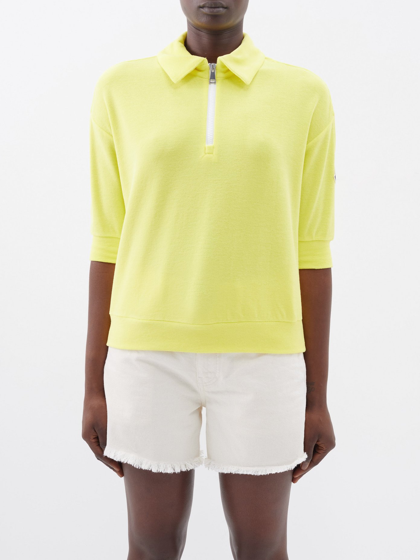 몽클레어 Moncler Half-zip cotton-terry polo shirt,Yellow