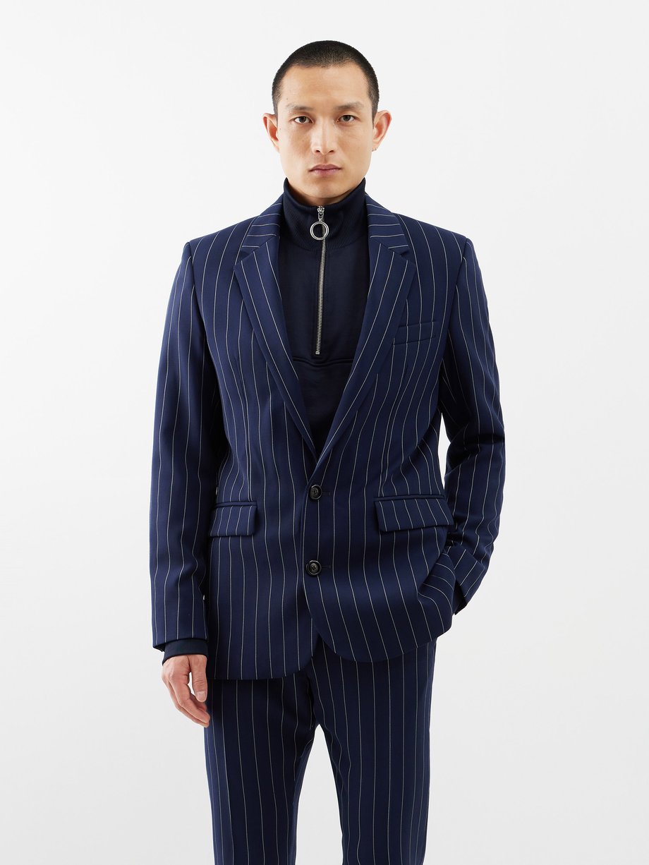 Navy Pinstriped wool-gabardine suit jacket | AMI | MATCHES UK