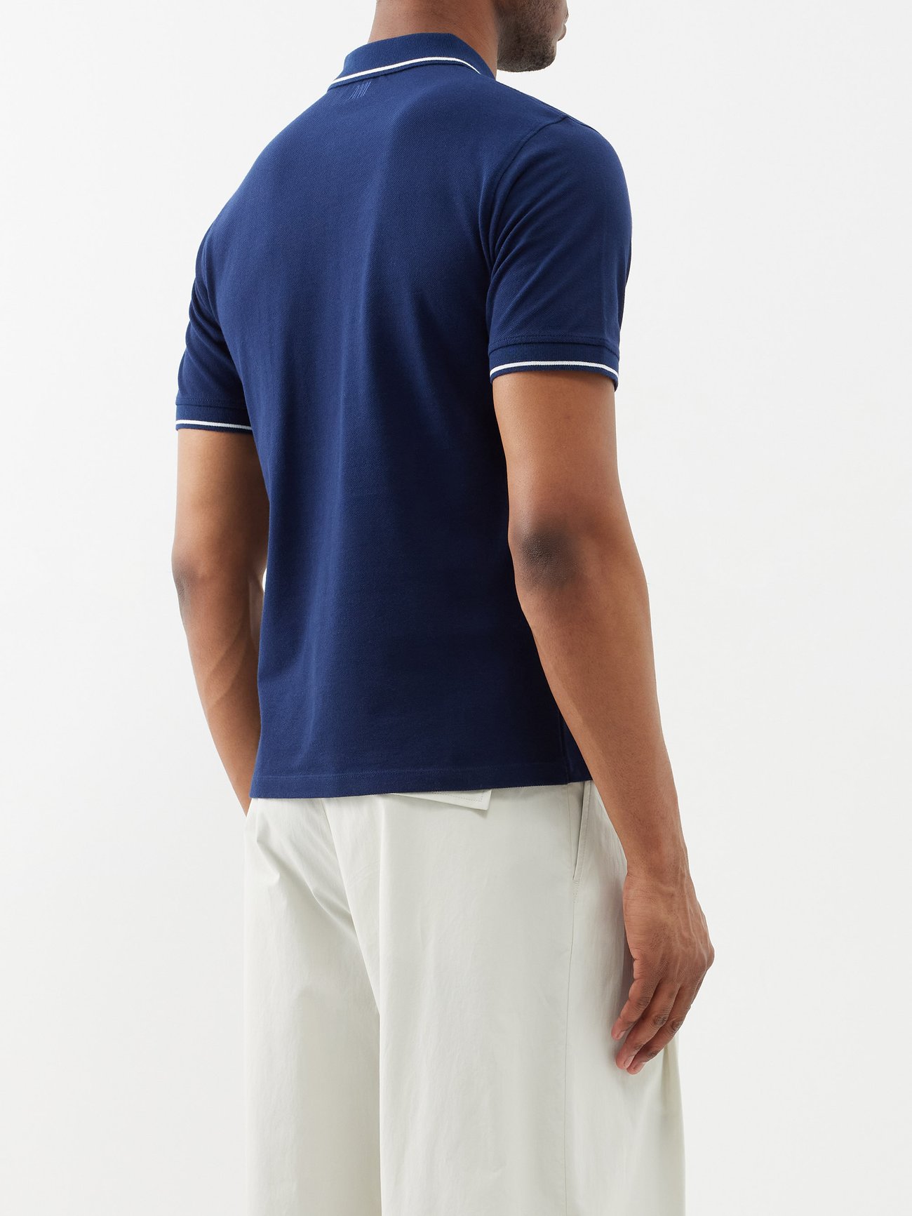 Navy Logo-embroidered cotton-piqué polo shirt, AMI