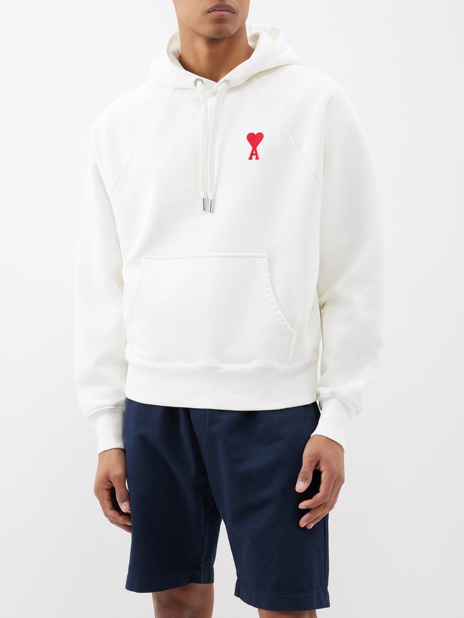 White Ami de Cœur-logo organic-cotton jersey hoodie | AMI ...