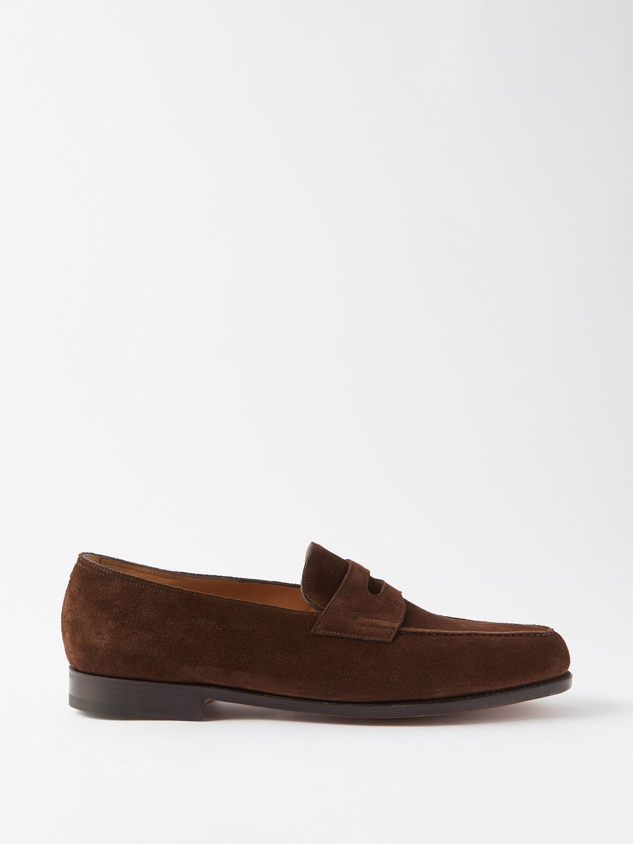 Brown Lopez suede penny loafers | John Lobb | MATCHES UK