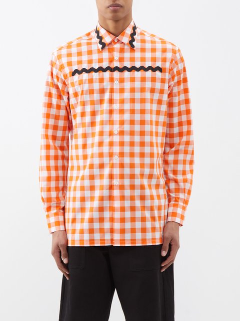 Red Ricrac-trim gingham-cotton shirt, Prada