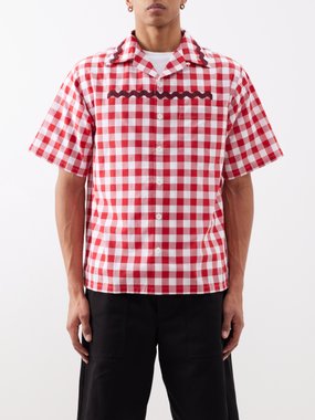 Prada Ricrac-trim gingham-cotton shirt