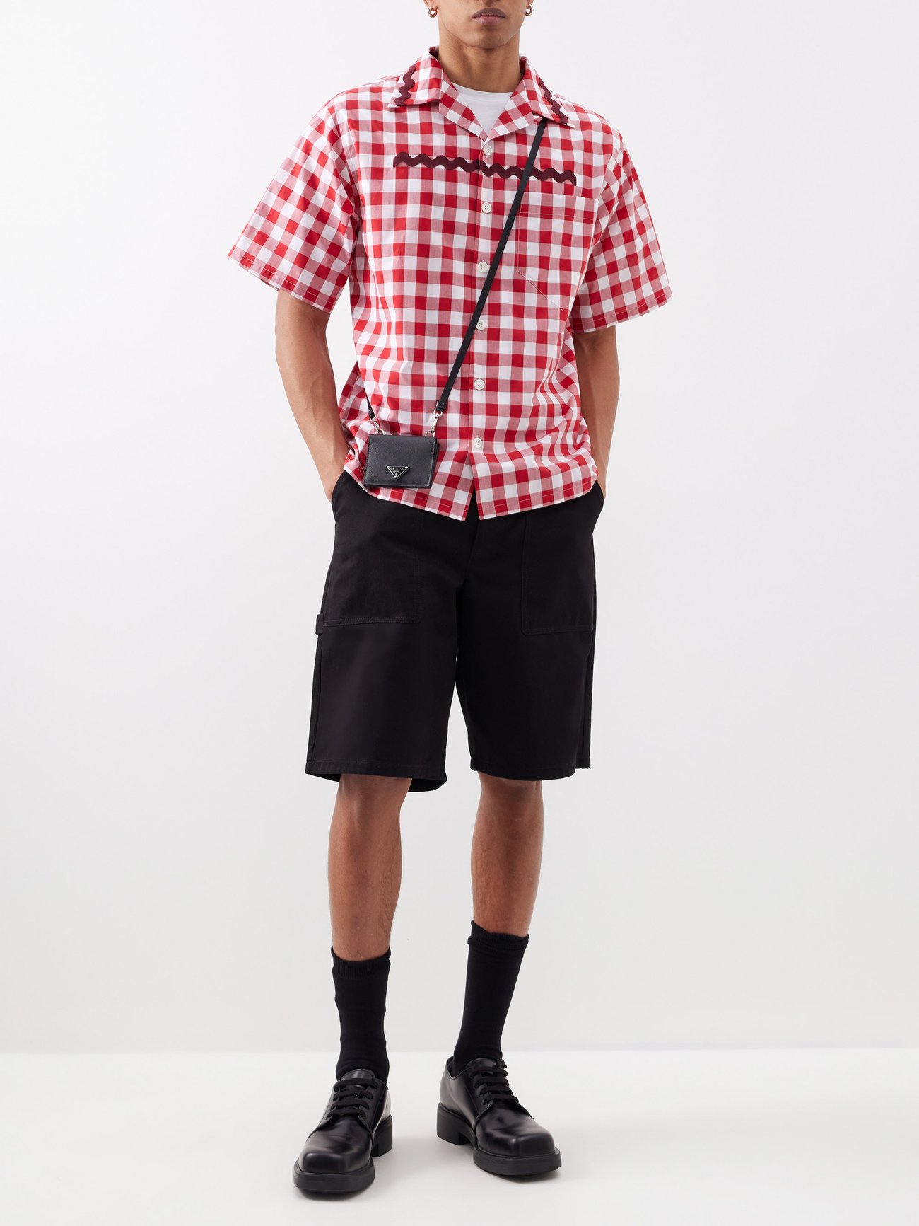 Ricrac-trim gingham-cotton shirt