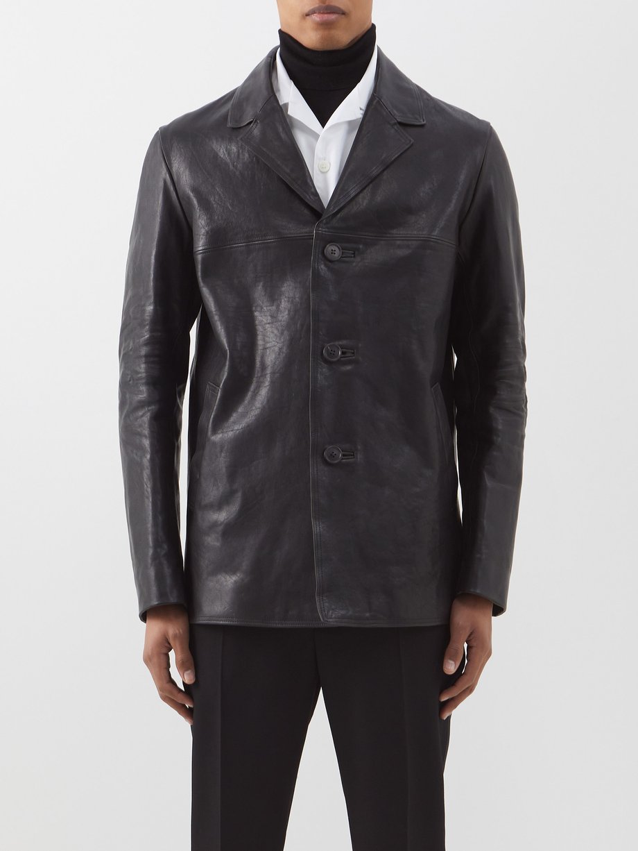 Black Single-breasted leather blazer | Prada | MATCHES UK