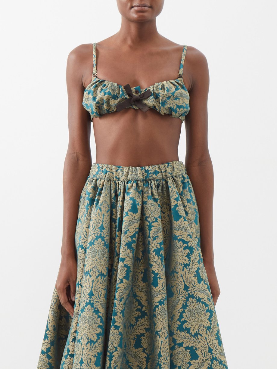 Green Amelia damask-jacquard deadstock bralette, The Meaning Well