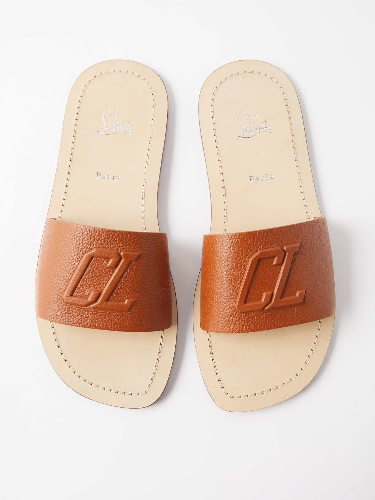 Varsicool Leather Slides in Brown - Christian Louboutin