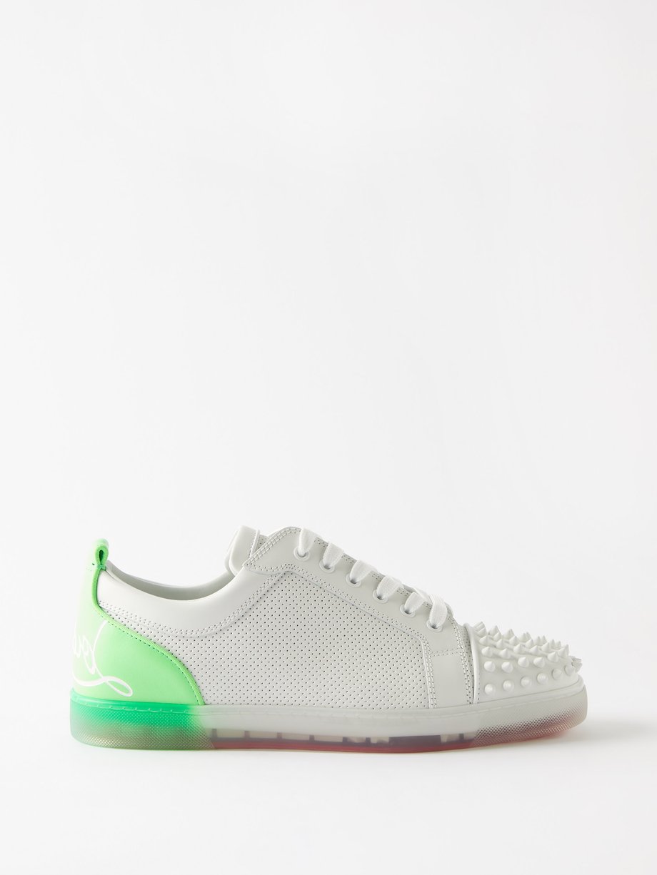 Christian Louboutin - Fun Louis Junior Spikes Leather Trainers - Mens - White Green