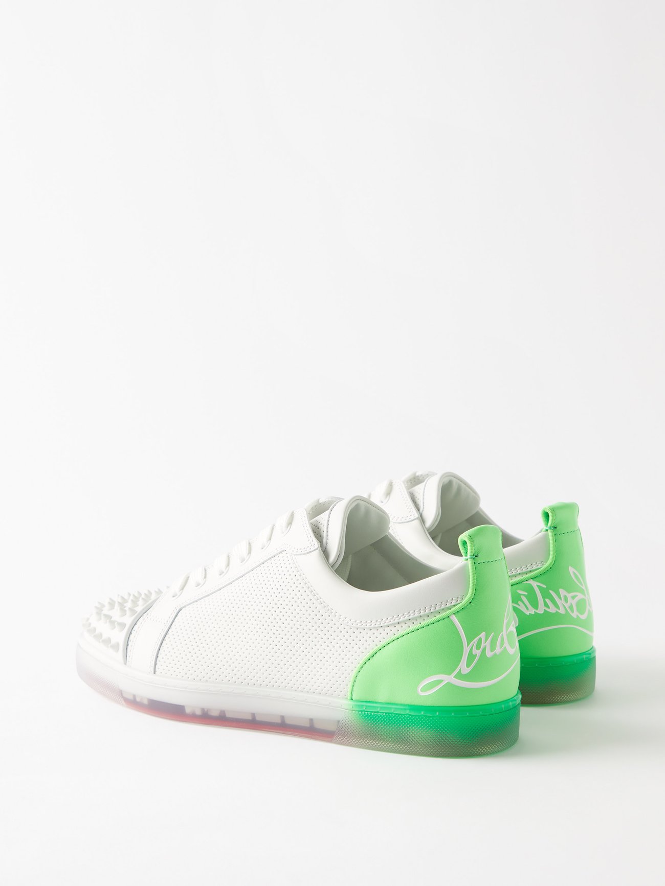 Christian Louboutin Fun Louis Junior White And Green Leather Sneakers New