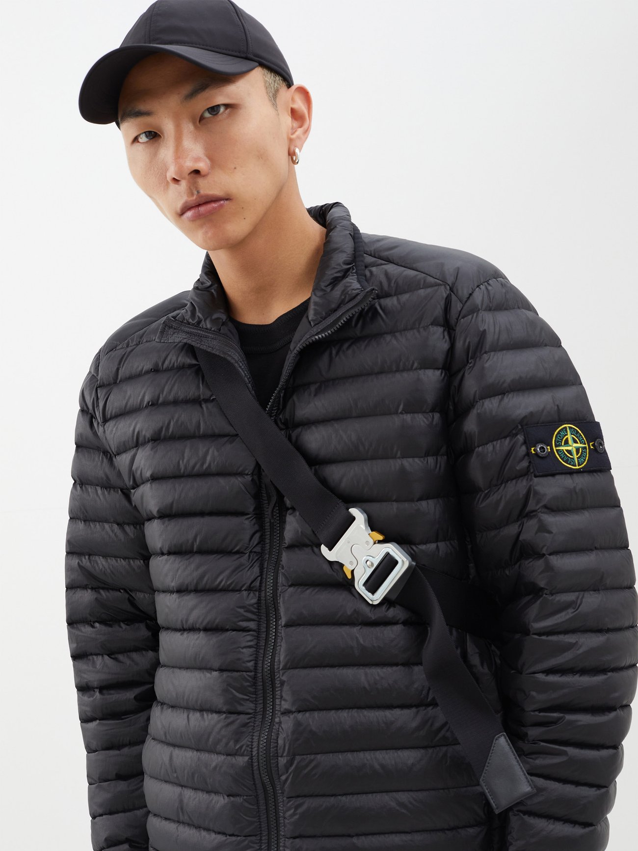 Logo-patch packable quilted-down jacket