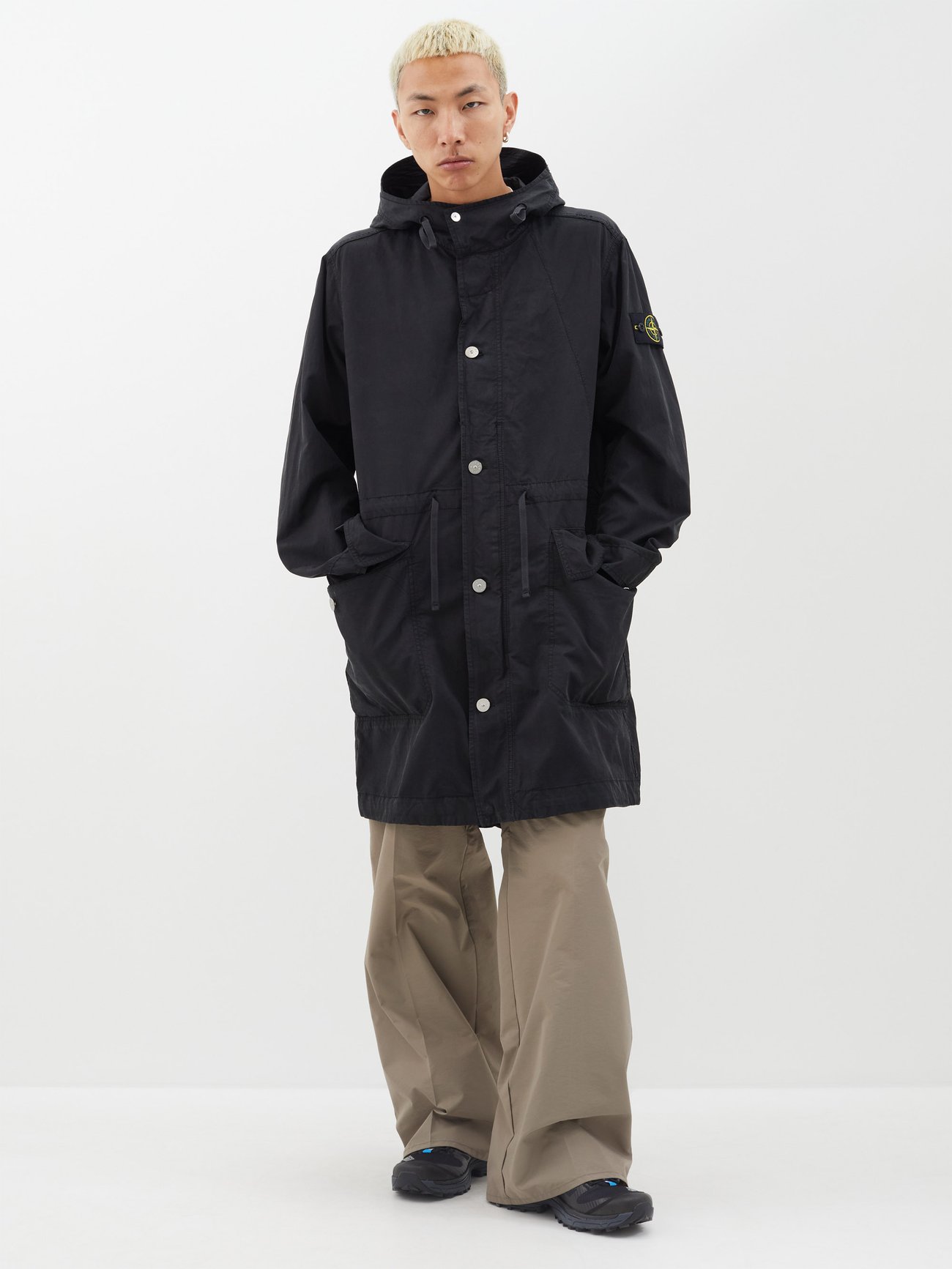 Black Fishtail twill hooded parka | Stone Island | MATCHES UK