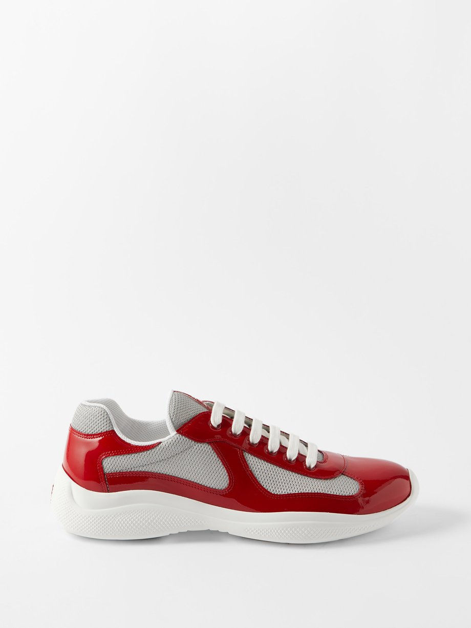 Red America's Cup patent leather and mesh trainers, Prada