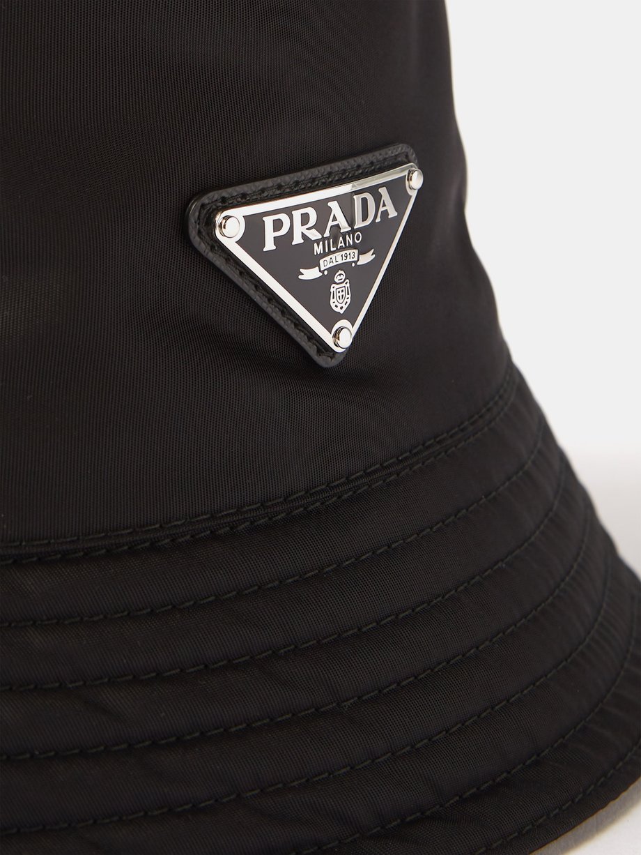 Prada Black Re-Nylon Triangle Logo Detail String Bucket Hat XL Prada