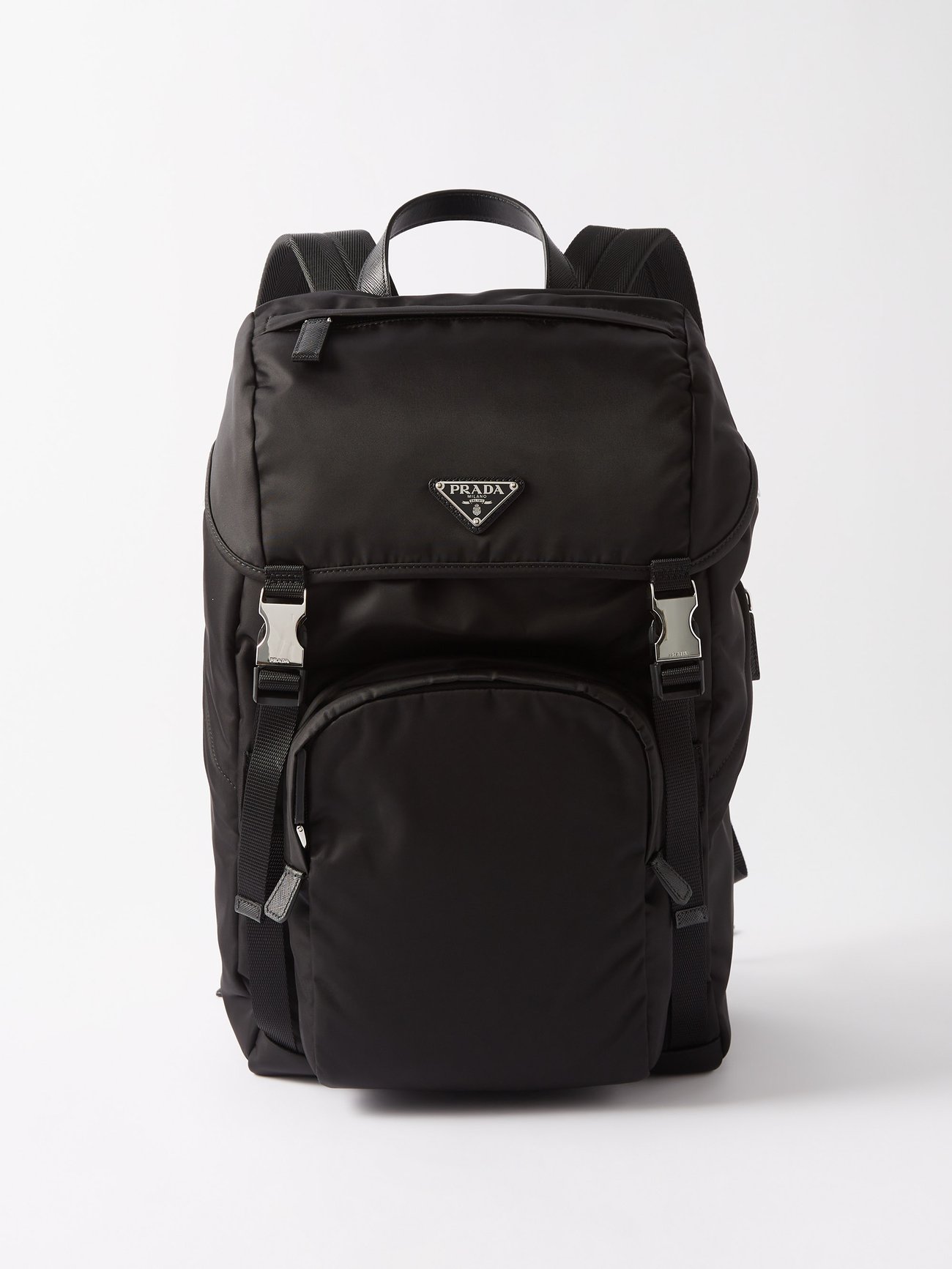 Black Saffiano leather-trimmed Re-Nylon backpack | Prada | MATCHESFASHION AU