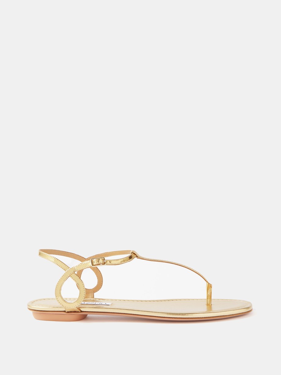Gold Almost Bare metallic-leather flat sandals | Aquazzura ...