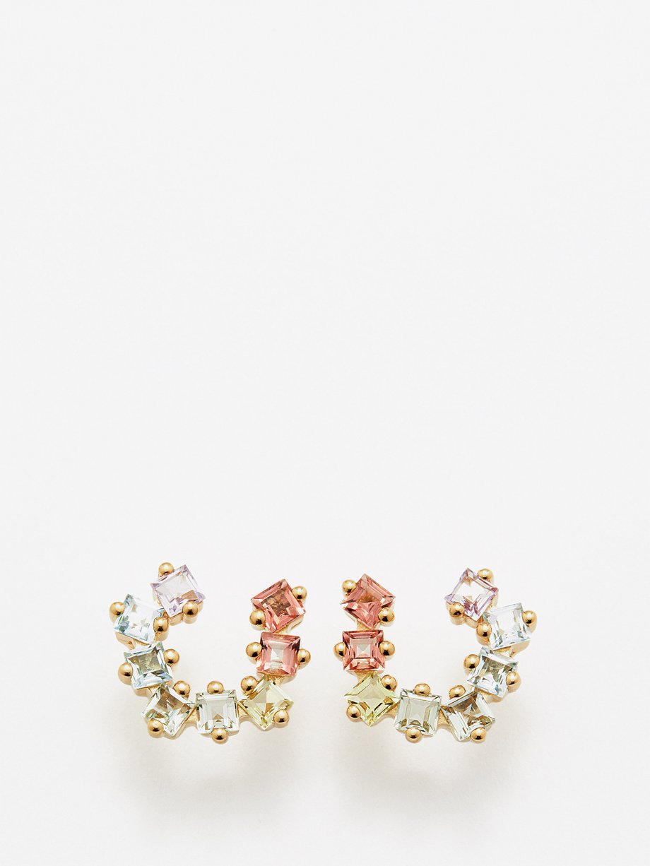 Suzanne Kalan Sideways topaz, citrine & 14kt gold hoop earrings