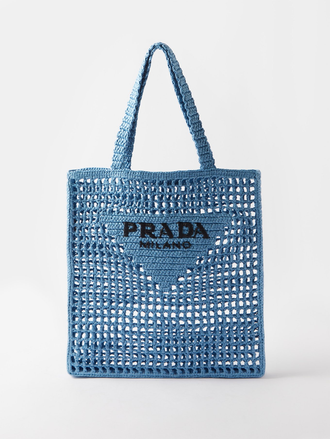 Blue Logo-woven faux raffia tote bag | Prada | MATCHESFASHION US